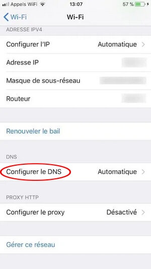 Paramètres DNS iOS